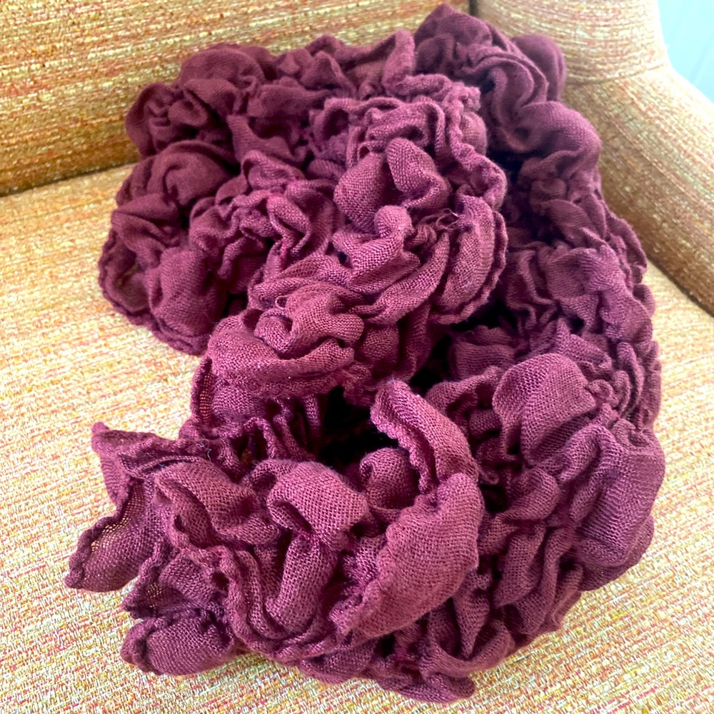 Ruffled burgundy straight scarf, gently used